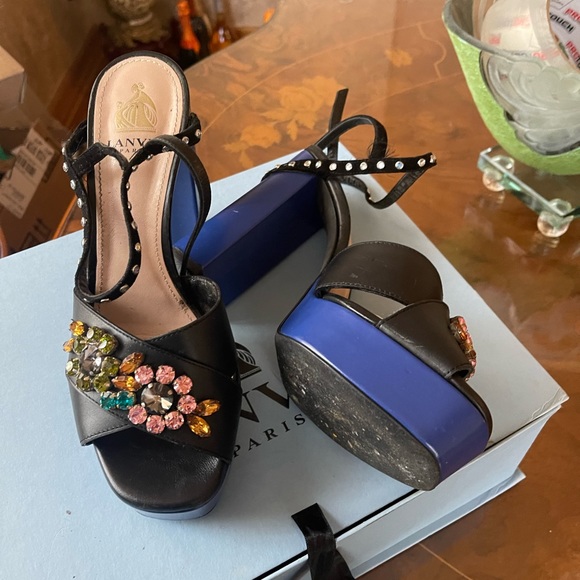 Lanvin Paris women’s platform wedges crystal embellished front sandals s… - Picture 14 of 16